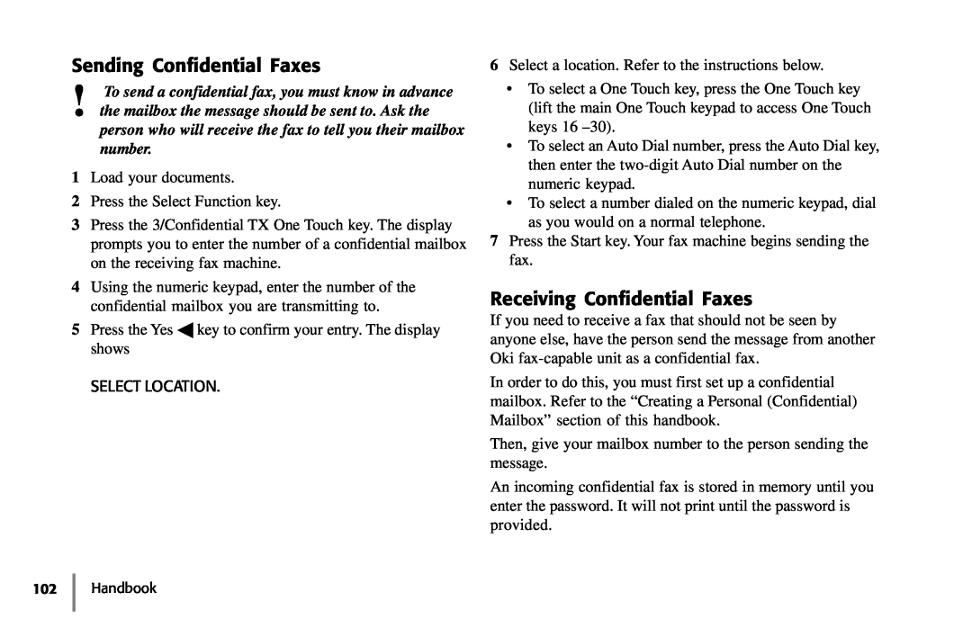 Samsung 5400 manual Sending Confidential Faxes, Receiving Confidential Faxes, Handbook 