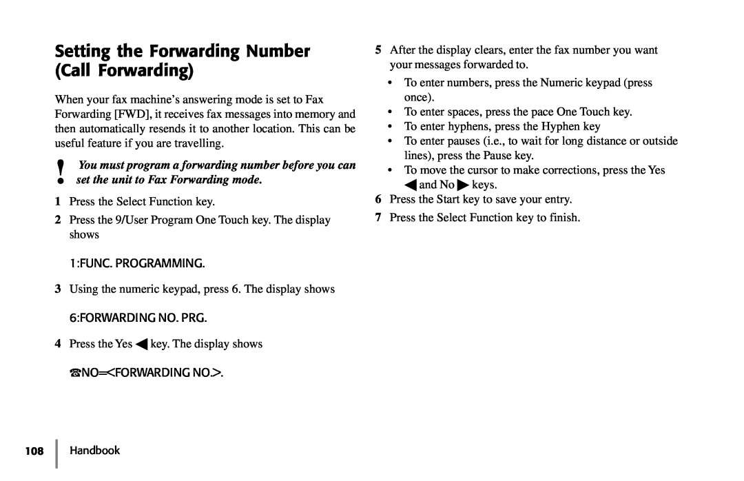 Samsung 5400 manual Setting the Forwarding Number Call Forwarding, Handbook 