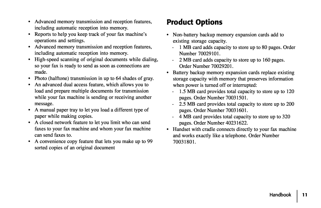 Samsung 5400 manual Product Options 