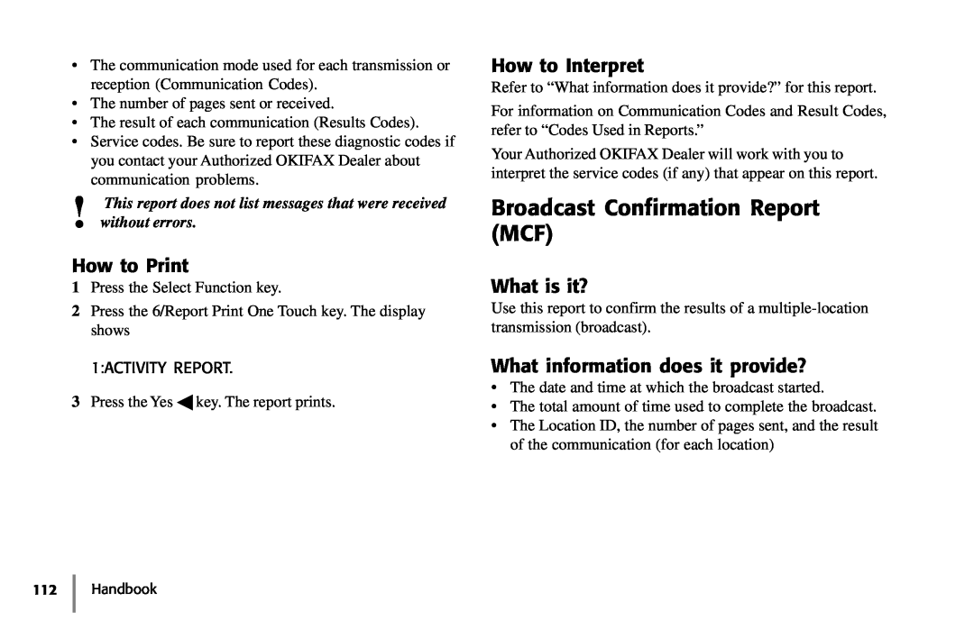 Samsung 5400 manual Broadcast Confirmation Report MCF, How to Print, How to Interpret, What is it? 