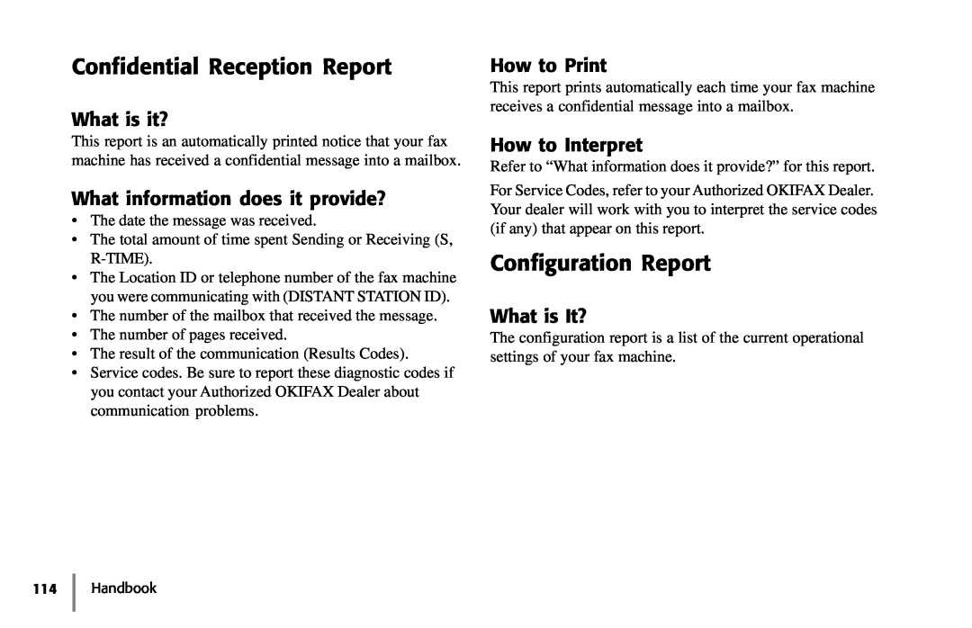 Samsung 5400 Confidential Reception Report, Configuration Report, What is It?, What is it?, How to Print, How to Interpret 
