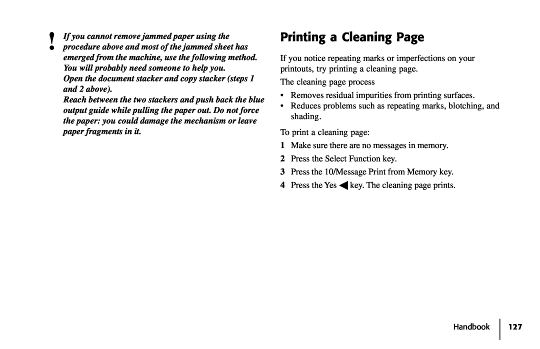 Samsung 5400 manual Printing a Cleaning Page, Open the document stacker and copy stacker steps 1 and 2 above 