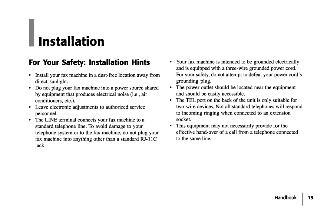 Samsung 5400 manual For Your Safety Installation Hints 