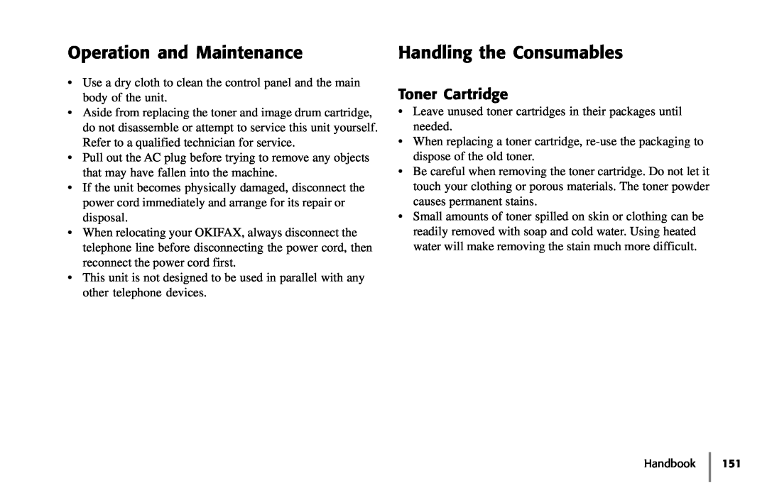 Samsung 5400 manual Operation and Maintenance, Handling the Consumables, Toner Cartridge 