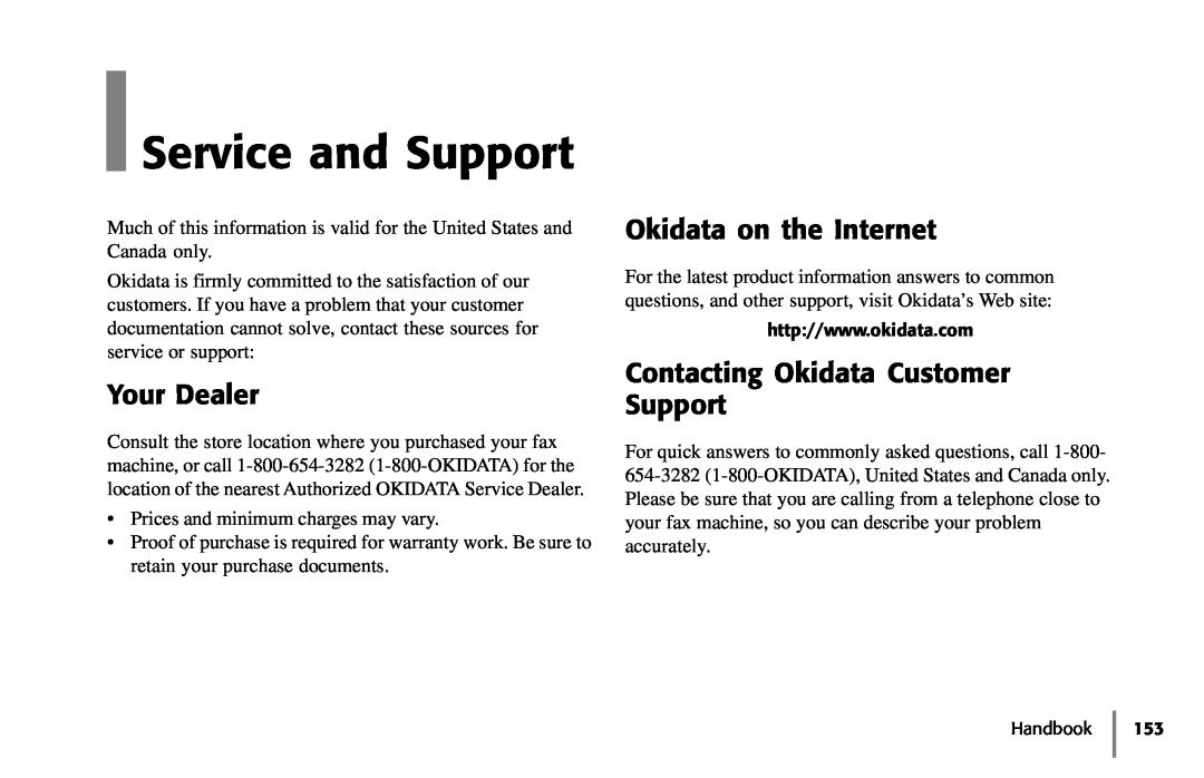 Samsung 5400 manual Service and Support, Your Dealer, Okidata on the Internet, Contacting Okidata Customer Support 