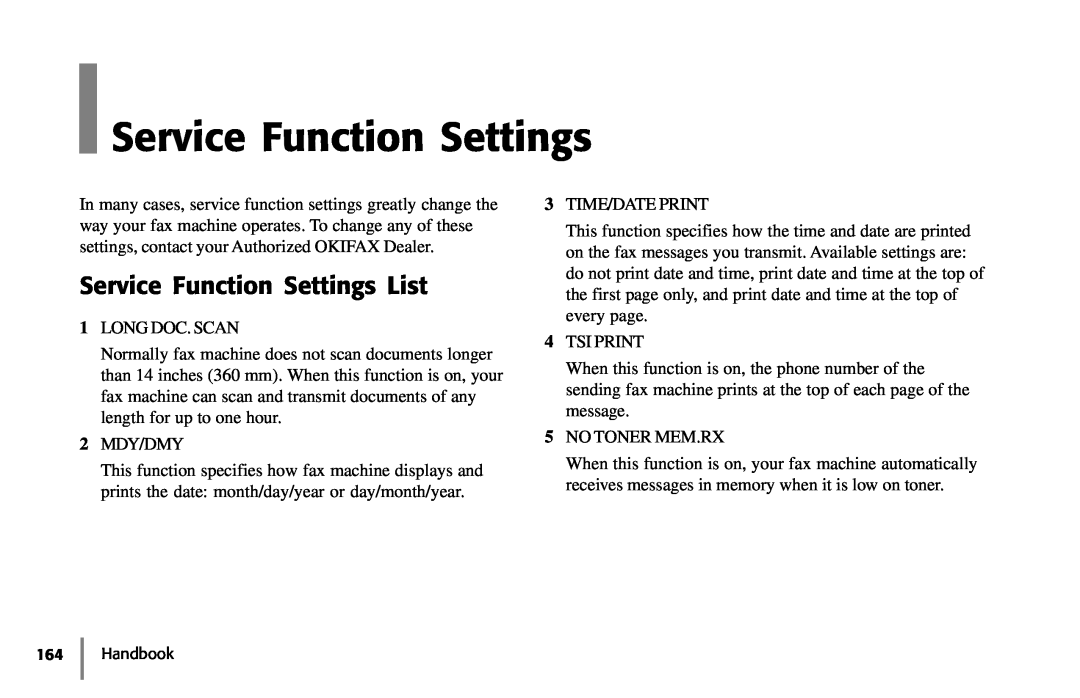Samsung 5400 manual Service Function Settings List 