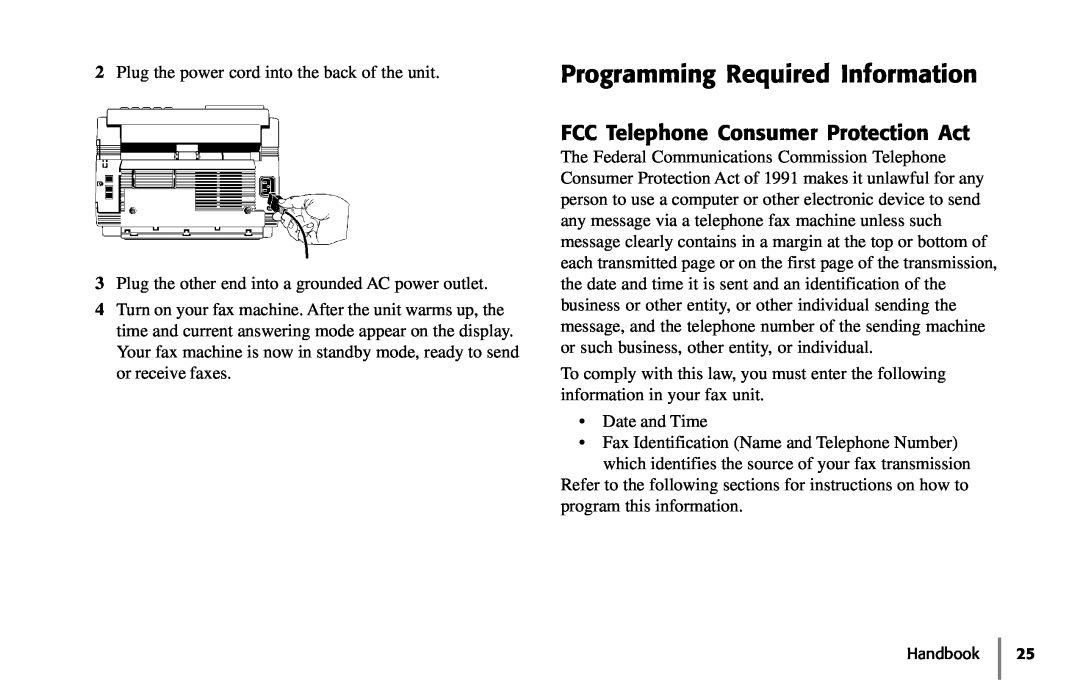 Samsung 5400 manual Programming Required Information, FCC Telephone Consumer Protection Act 