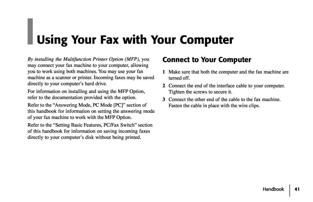 Samsung 5400 manual Using Your Fax with Your Computer, Connect to Your Computer 