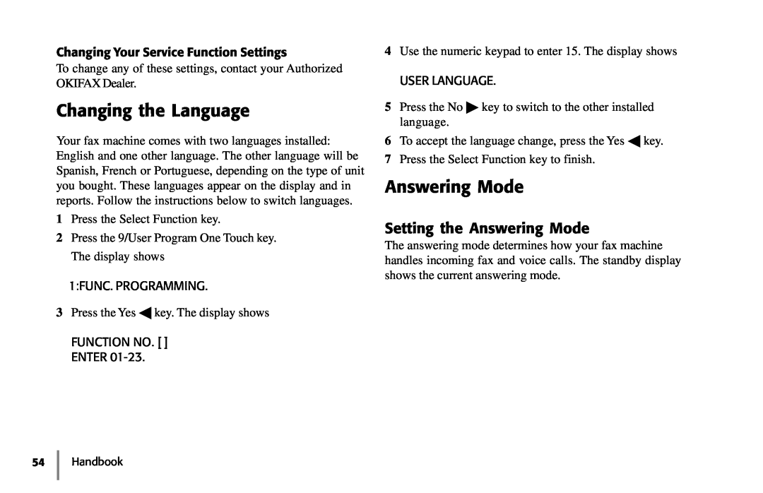 Samsung 5400 manual Changing the Language, Setting the Answering Mode 