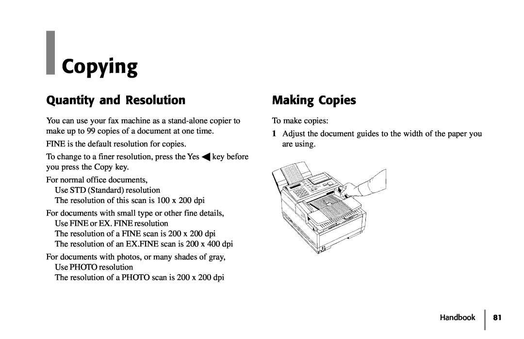 Samsung 5400 manual Copying, Quantity and Resolution, Making Copies 