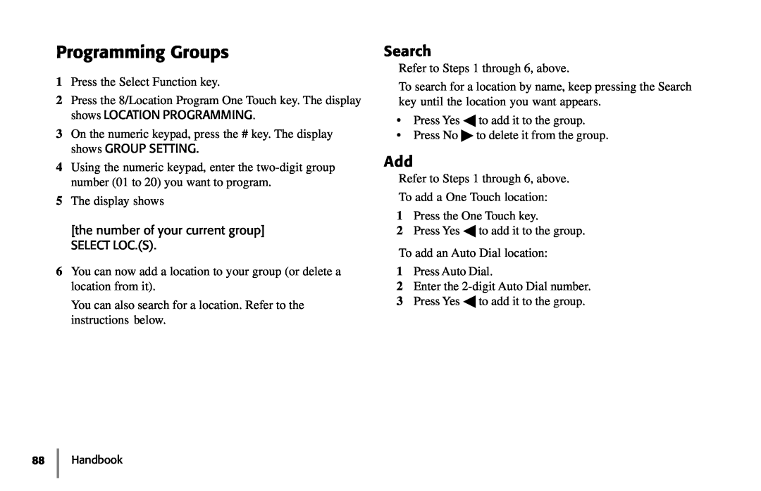 Samsung 5400 manual Programming Groups, Search 