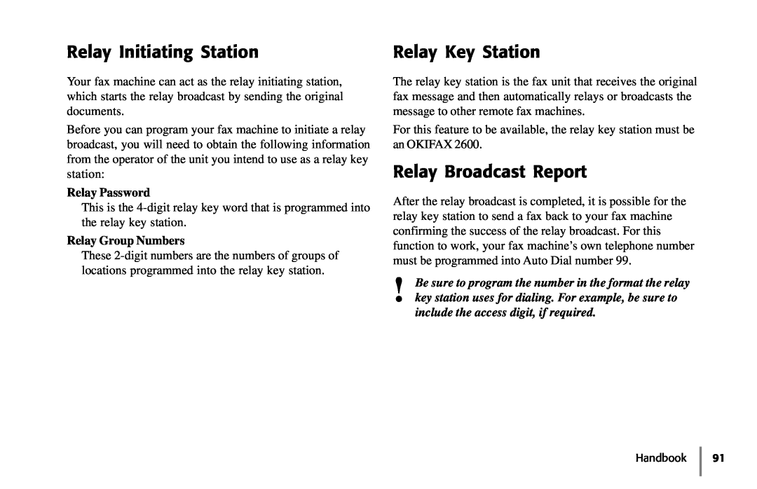 Samsung 5400 Relay Initiating Station, Relay Key Station, Relay Broadcast Report, Relay Password, Relay Group Numbers 