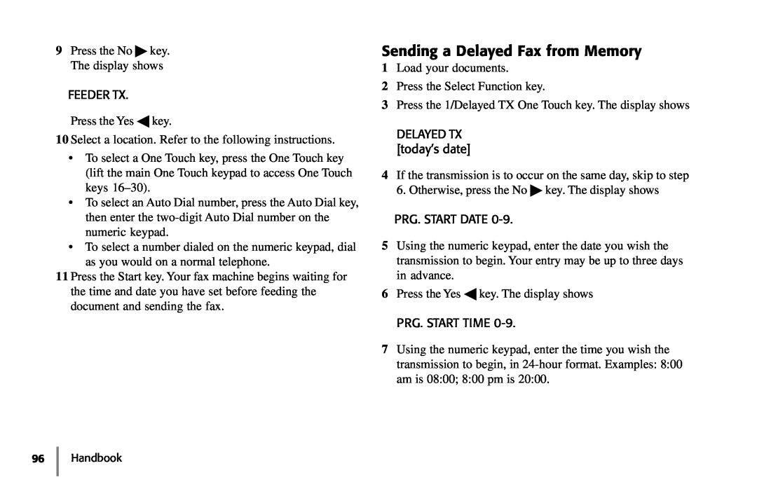 Samsung 5400 manual Sending a Delayed Fax from Memory, Handbook 