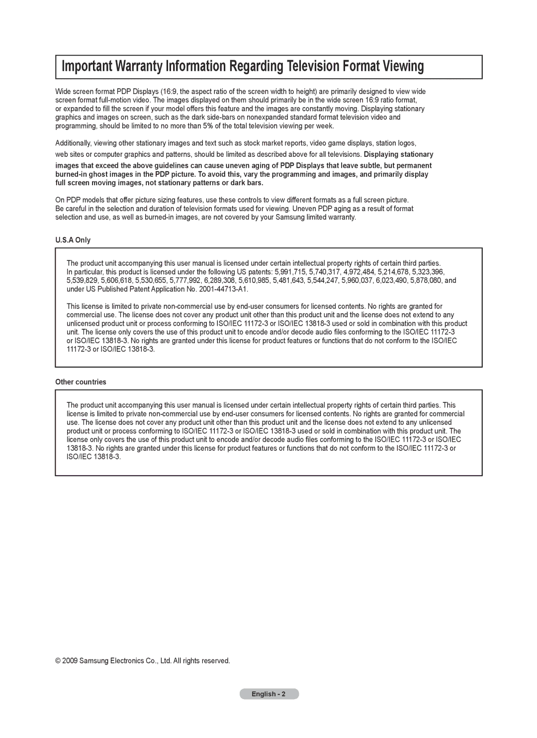 Samsung PN50B50T5F, BN68-01917B-00, PNB550TF, PN58B50T5F user manual A Only, Other countries 