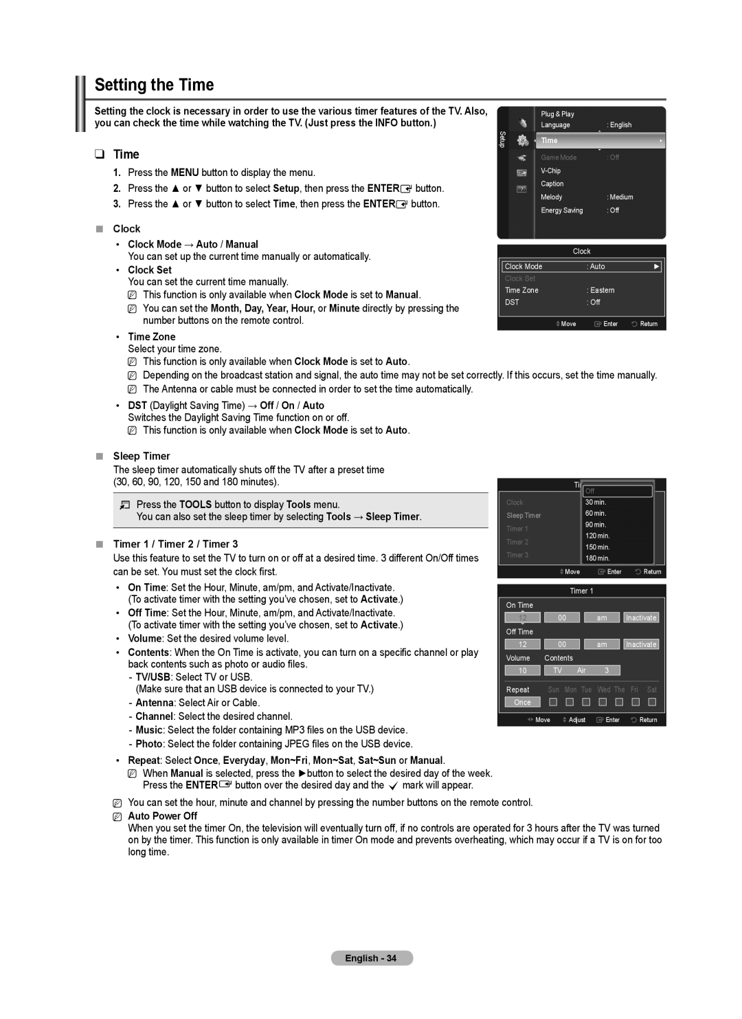 Samsung PN58B50T5F, BN68-01917B-00, PN50B50T5F, PNB550TF user manual Setting the Time 