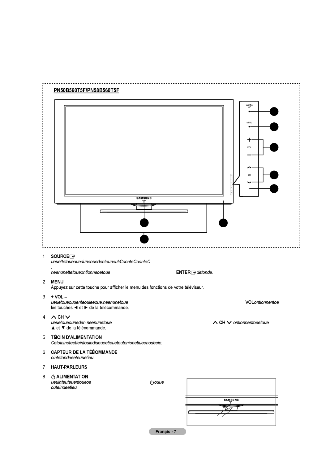 Samsung BN68-01917B-00, PN50B50T5F, PNB550TF, PN58B50T5F user manual HAUT-PARLEURS Palimentation 