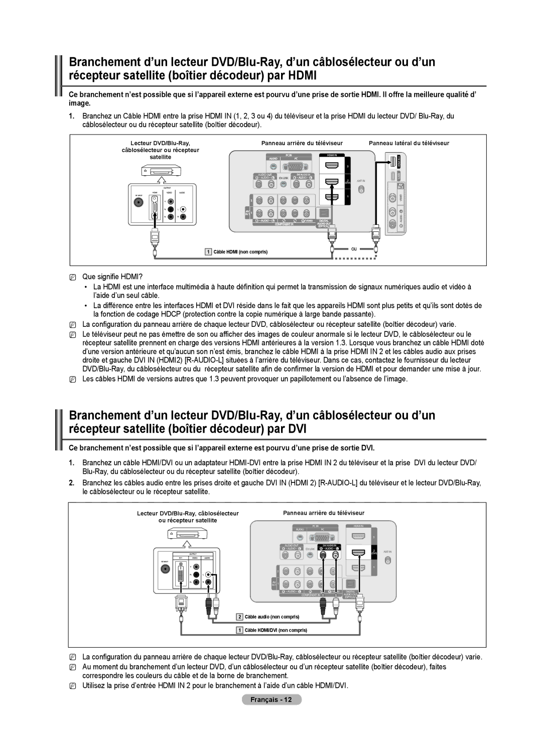 Samsung BN68-01917B-00, PN50B50T5F, PNB550TF, PN58B50T5F user manual Câble Hdmi non compris 