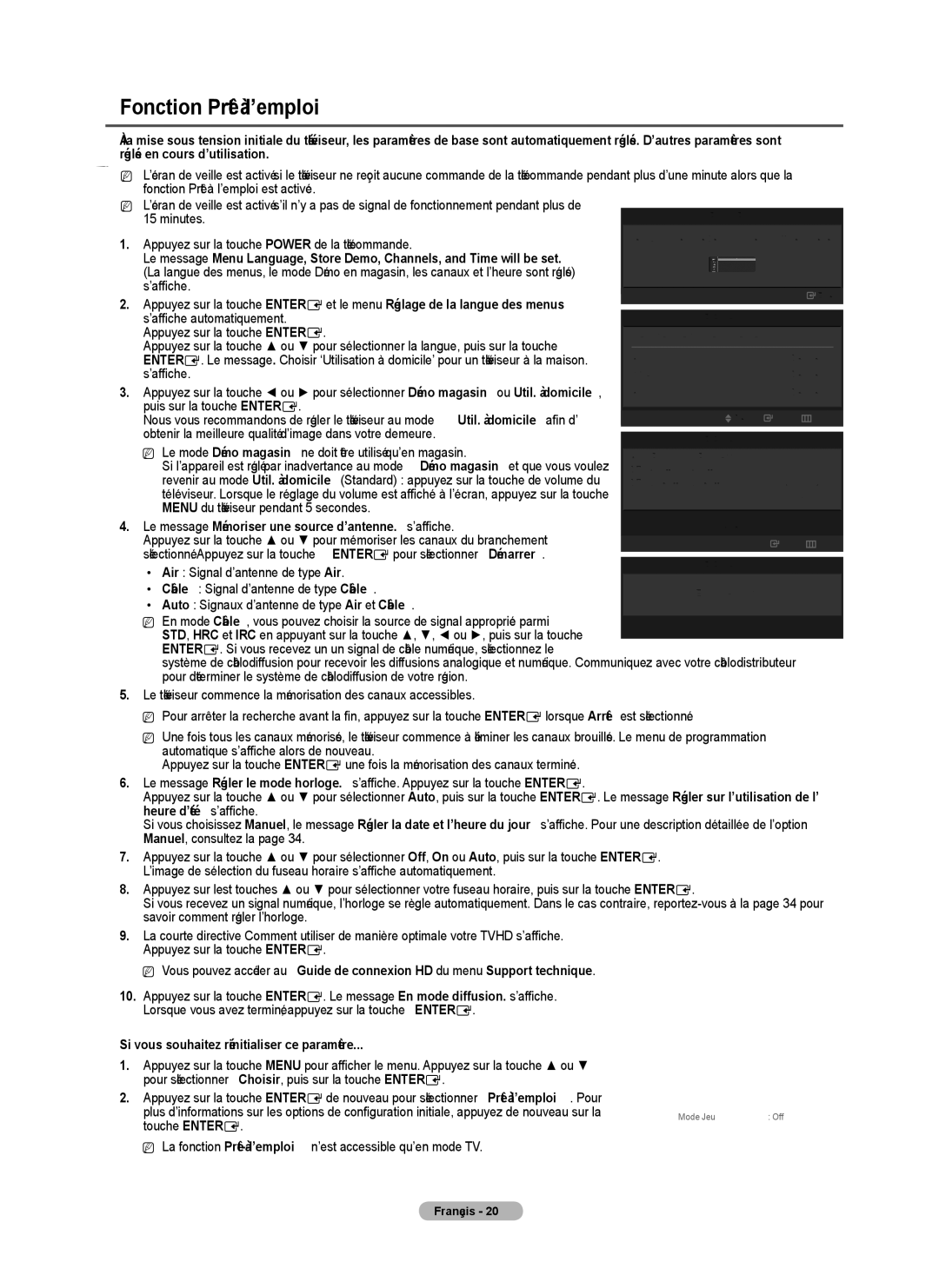 Samsung PN58B50T5F, BN68-01917B-00, PN50B50T5F, PNB550TF Fonction Prêt à l’emploi, Menu du téléviseur pendant 5 secondes 