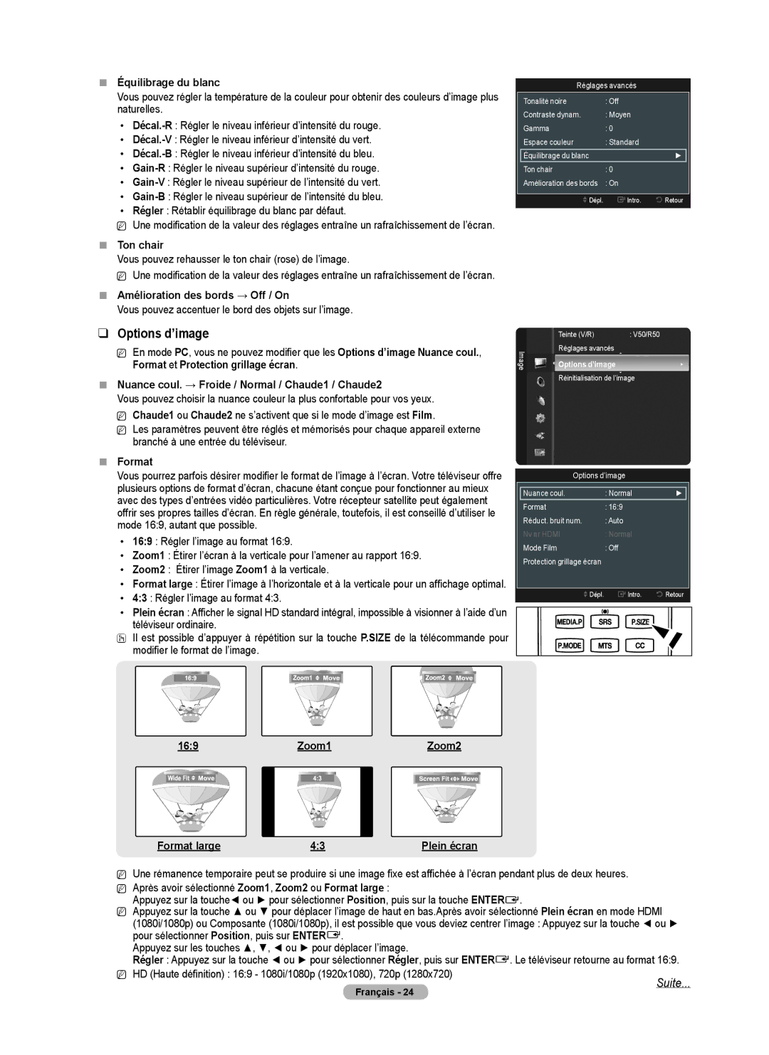 Samsung PNB550TF, BN68-01917B-00, PN50B50T5F, PN58B50T5F user manual Options d’image 