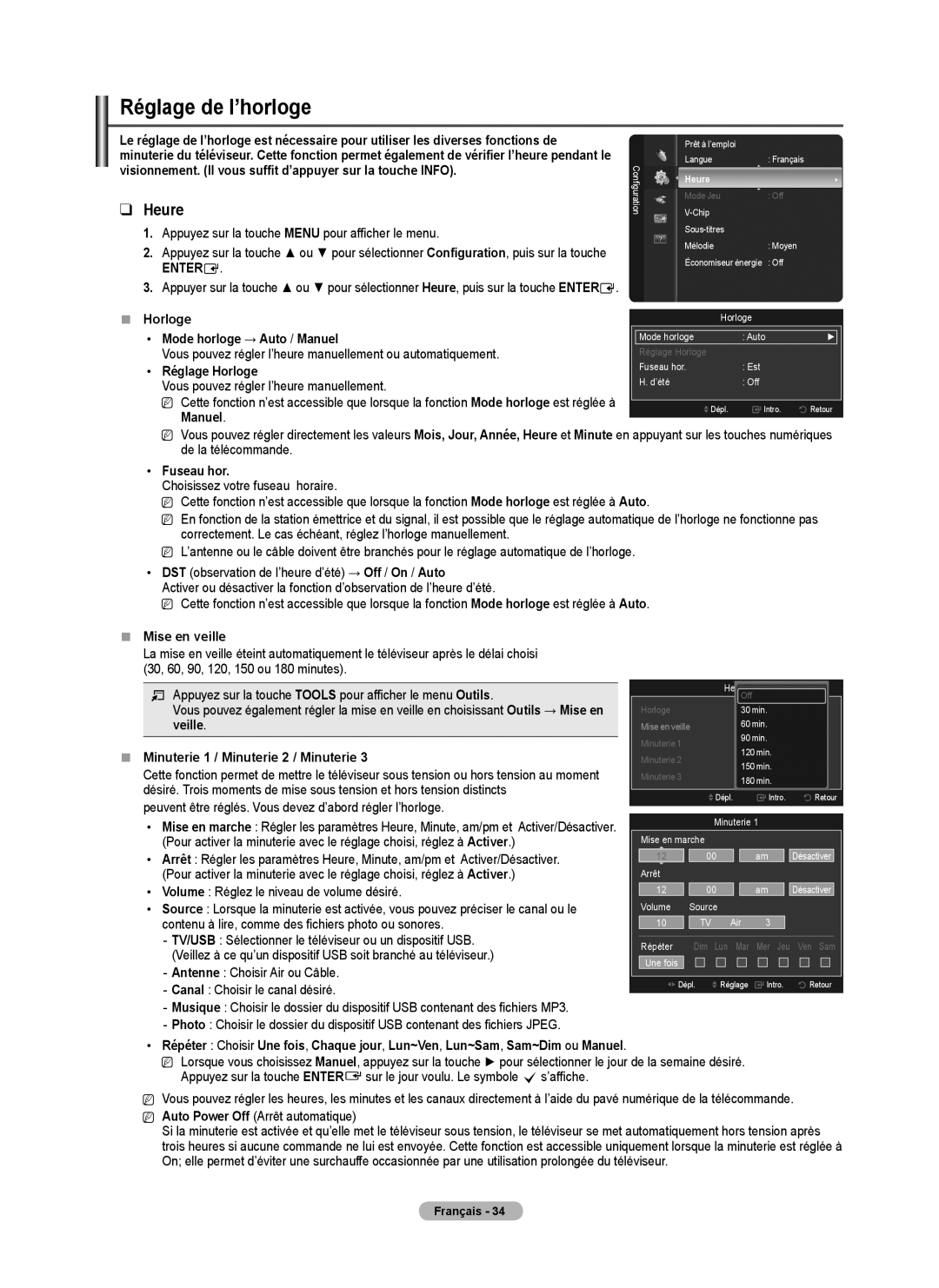 Samsung PNB550TF, BN68-01917B-00, PN50B50T5F, PN58B50T5F user manual Réglage de l’horloge 