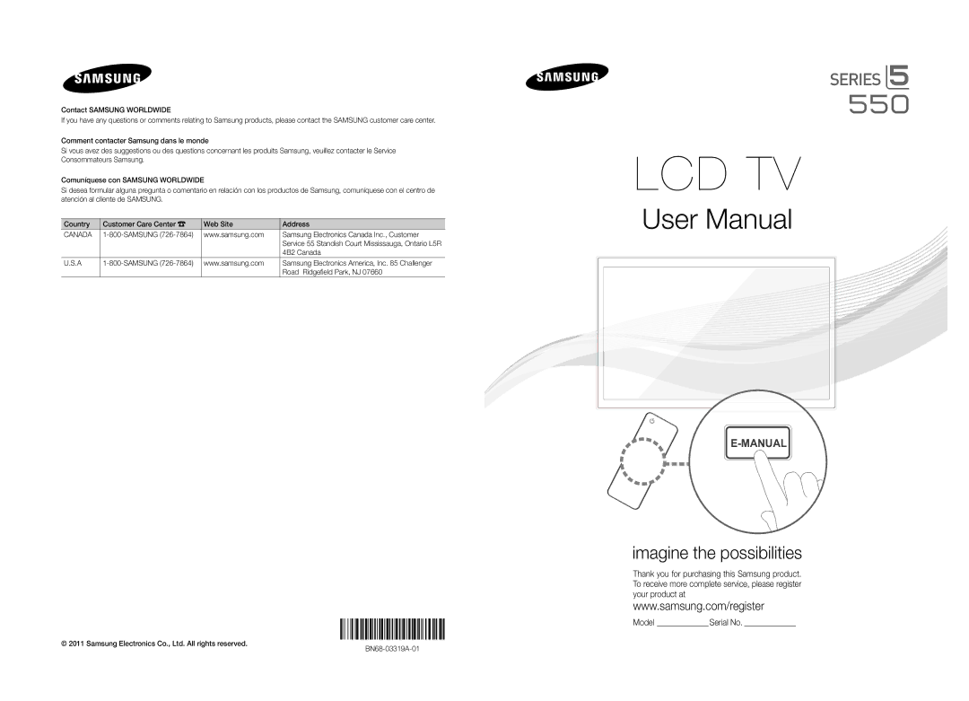 Samsung 550 user manual Samsung Samsung Electronics Canada Inc., Customer, 4B2 Canada, Road Ridgefield Park, NJ 