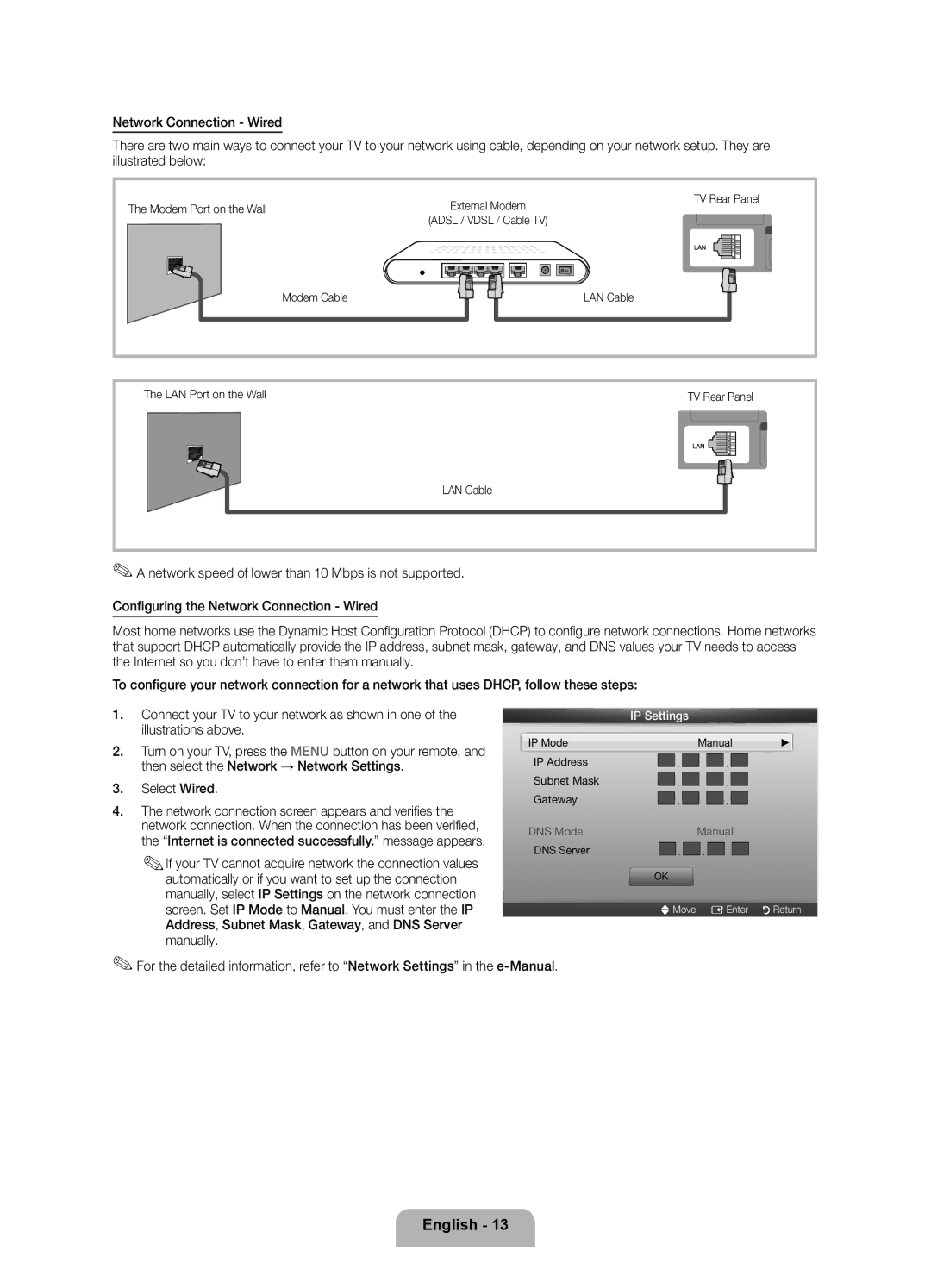 Samsung 550 user manual Select Wired 