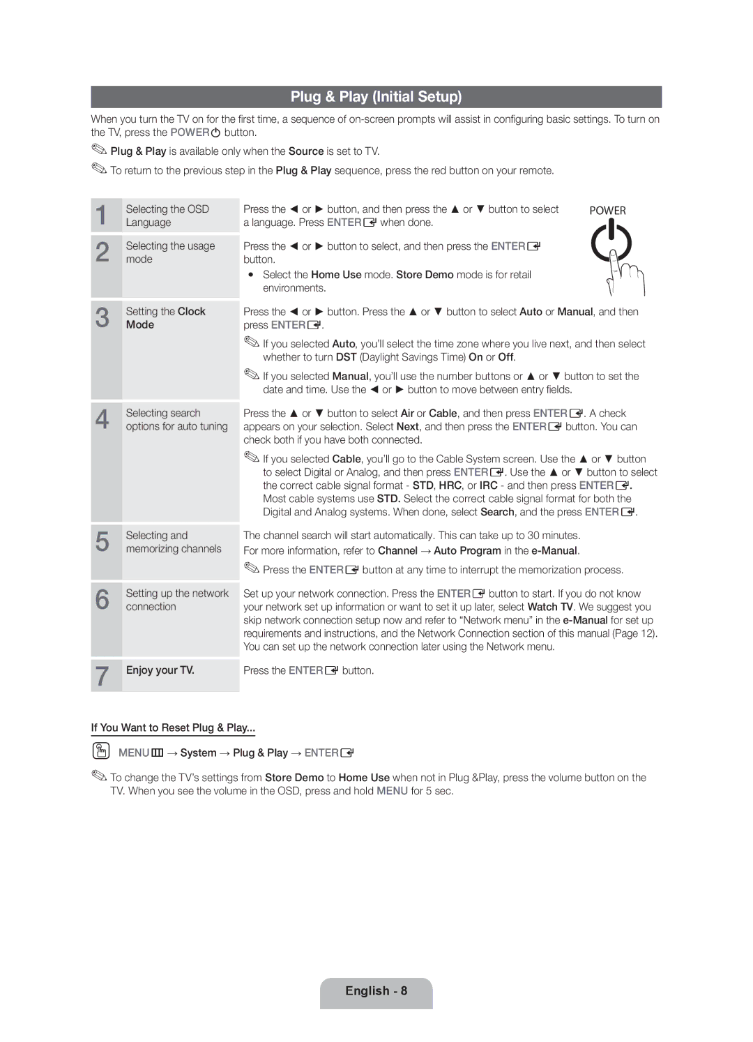 Samsung 550 user manual Plug & Play Initial Setup 