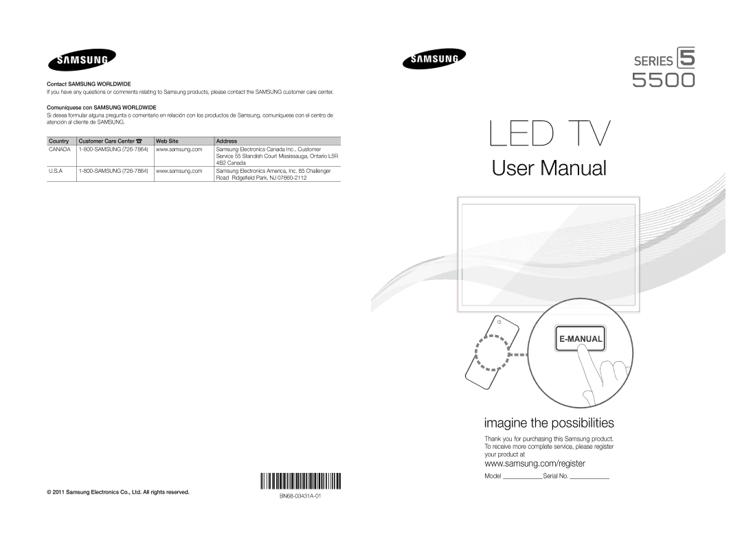 Samsung 5500 user manual Samsung Samsung Electronics Canada Inc., Customer, 4B2 Canada, Road Ridgefield Park, NJ 