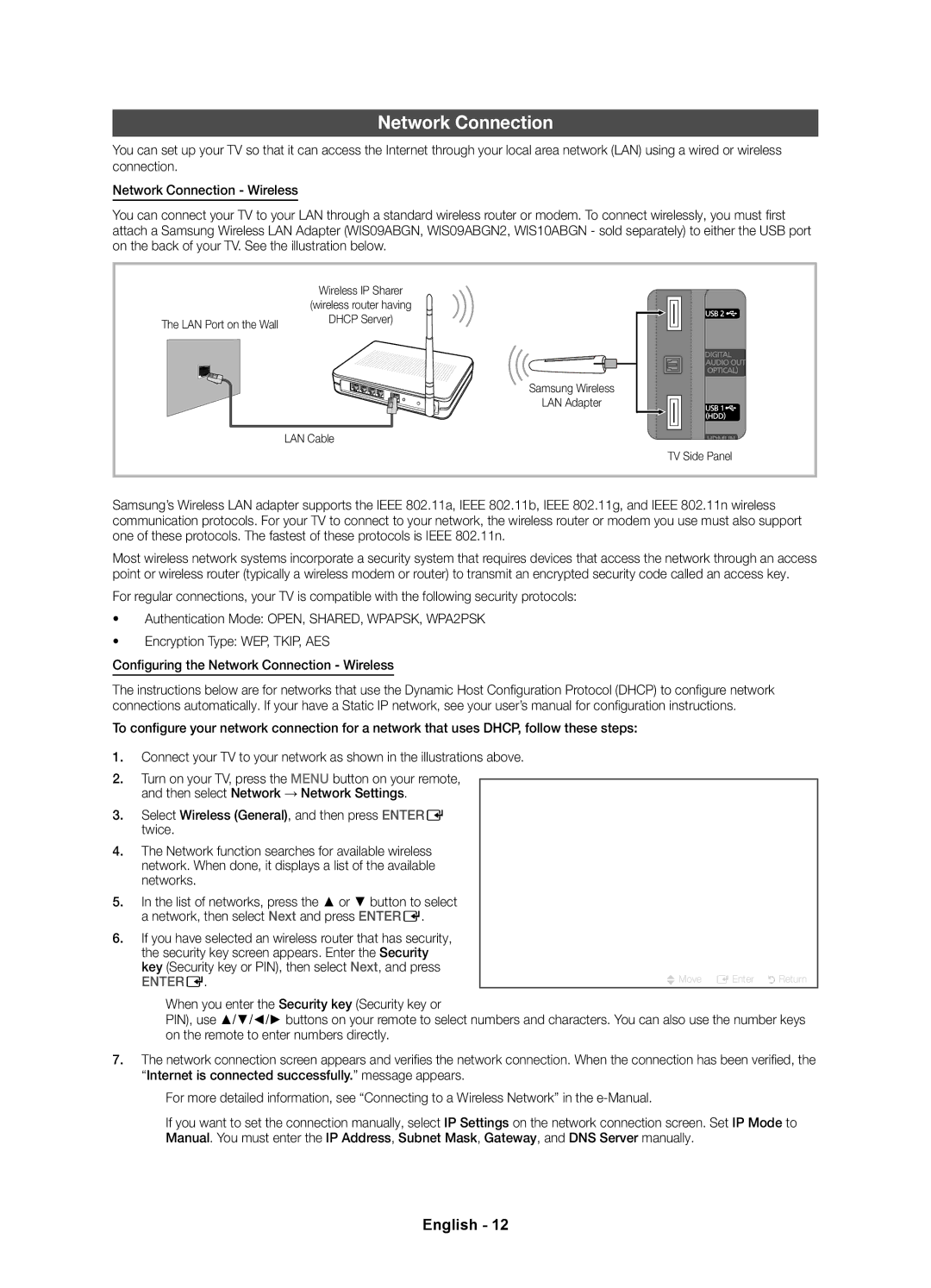 Samsung 5500 user manual Network Connection, Entere 