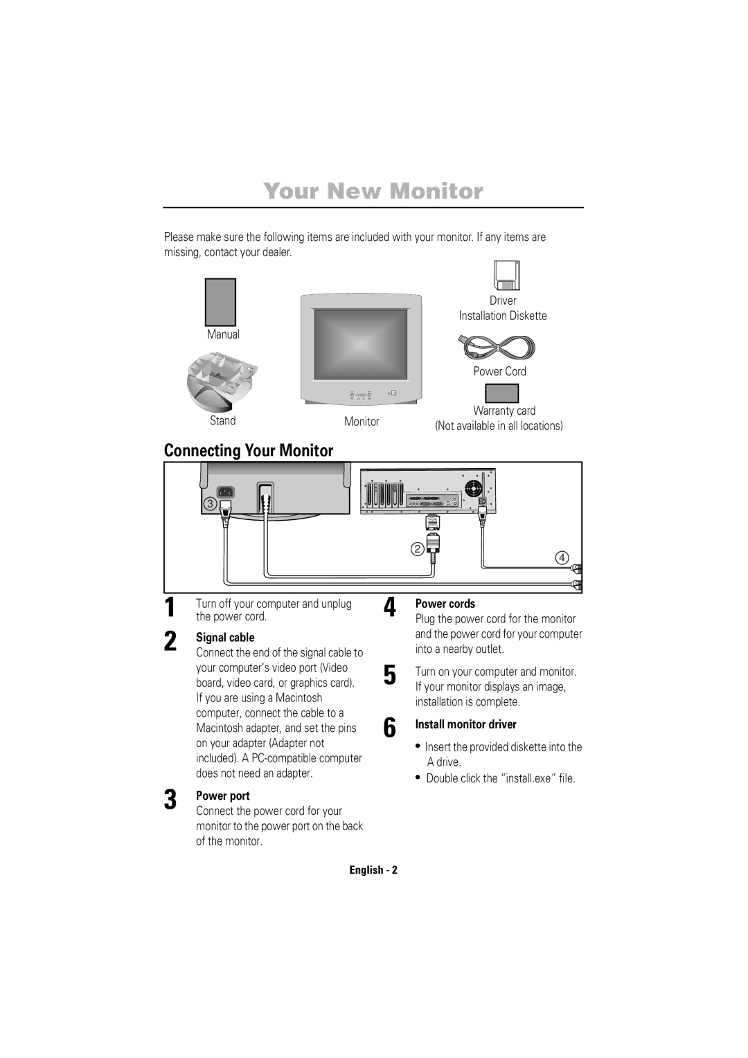 Samsung 550B manual Your New Monitor, Signal cable, Power port, Power cords, Install monitor driver 