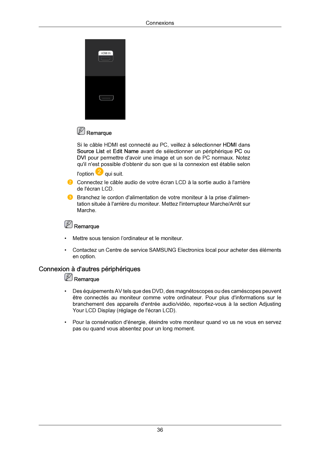 Samsung 400EXN, 01090A, 550EXn, 460EXn quick start Connexion à dautres périphériques 