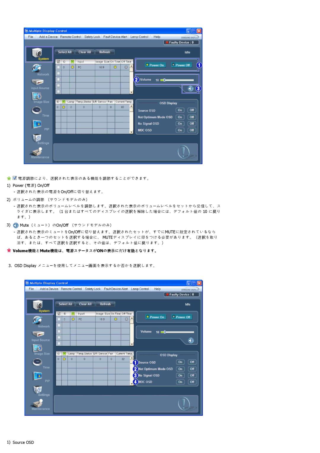 Samsung 550EX, 460EX, 400EX manual Volume機機とMute機機と、電電アシーデアがONの表表さしを有効とななさす。 