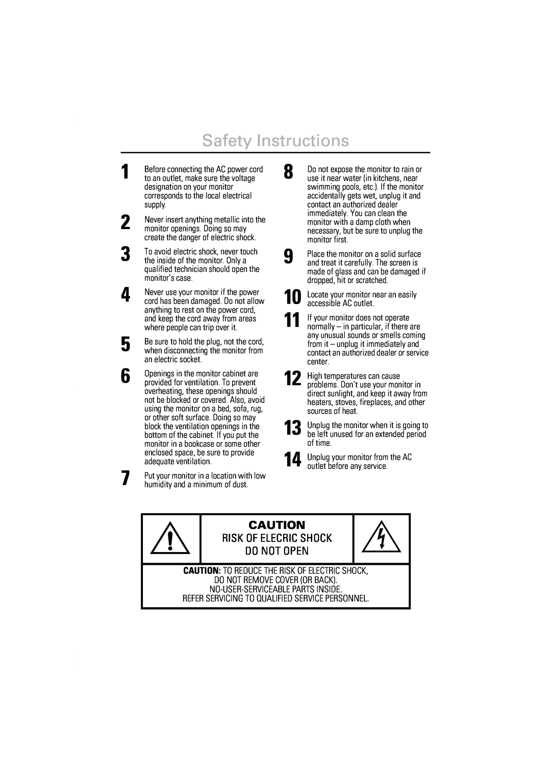 Samsung 550S, 450Nb, 450b, 550s manual Safety Instructions, Risk Of Elecric Shock Do Not Open 