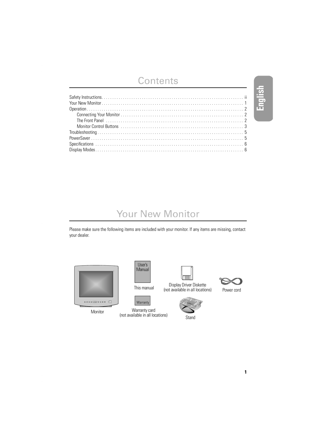 Samsung 550v manual Contents, Your New Monitor 