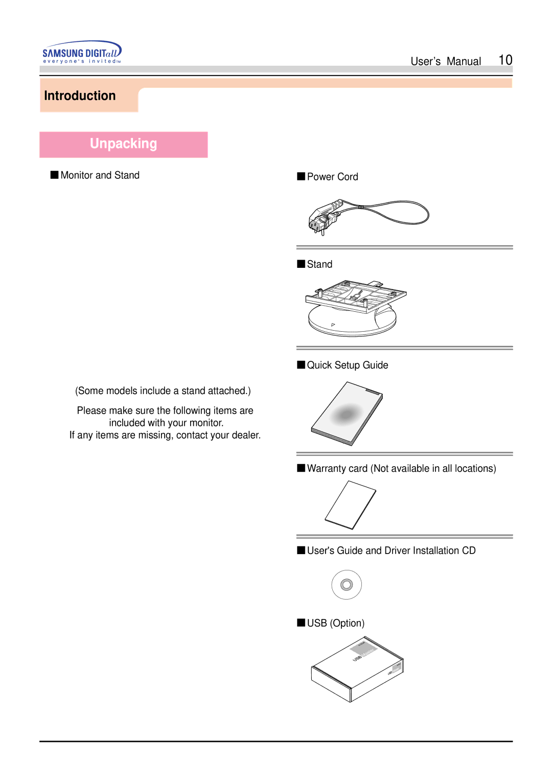 Samsung 551V, 551s manual Unpacking 