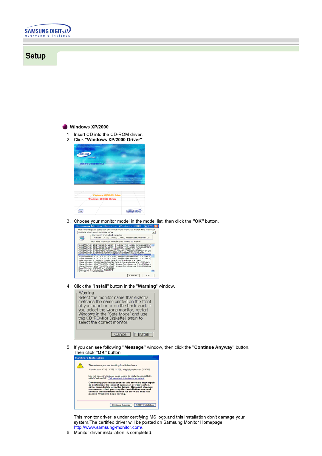 Samsung 551s, 551V manual Windows XP/2000 