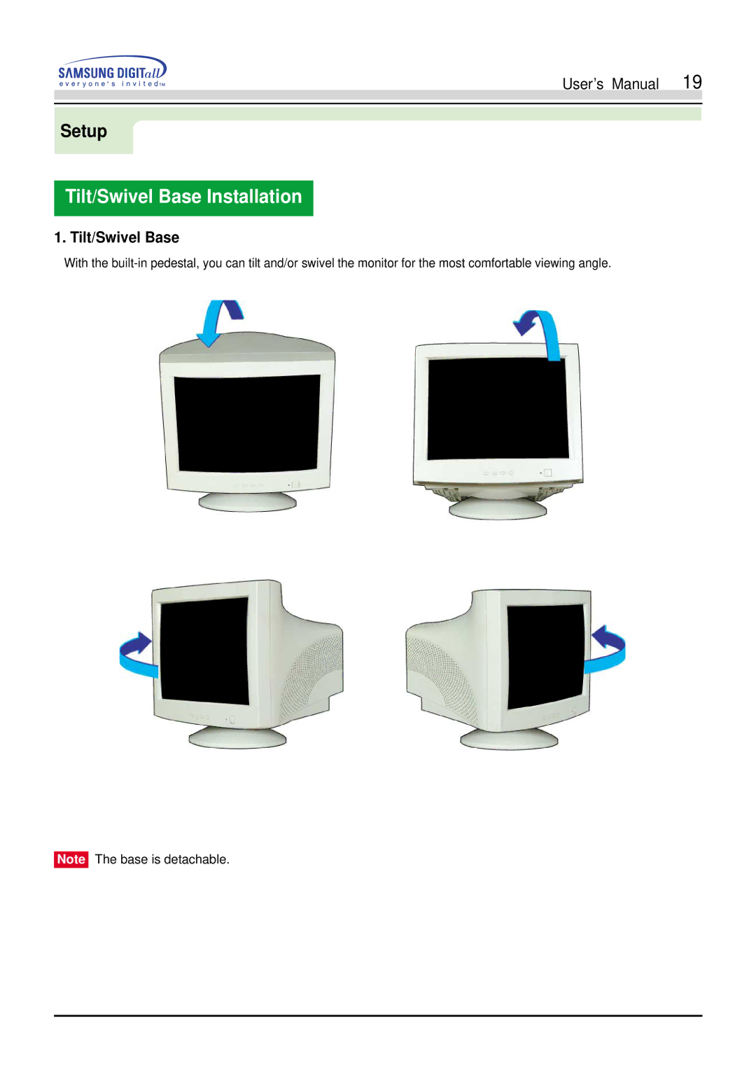 Samsung 551s, 551V manual Tilt/Swivel Base Installation 