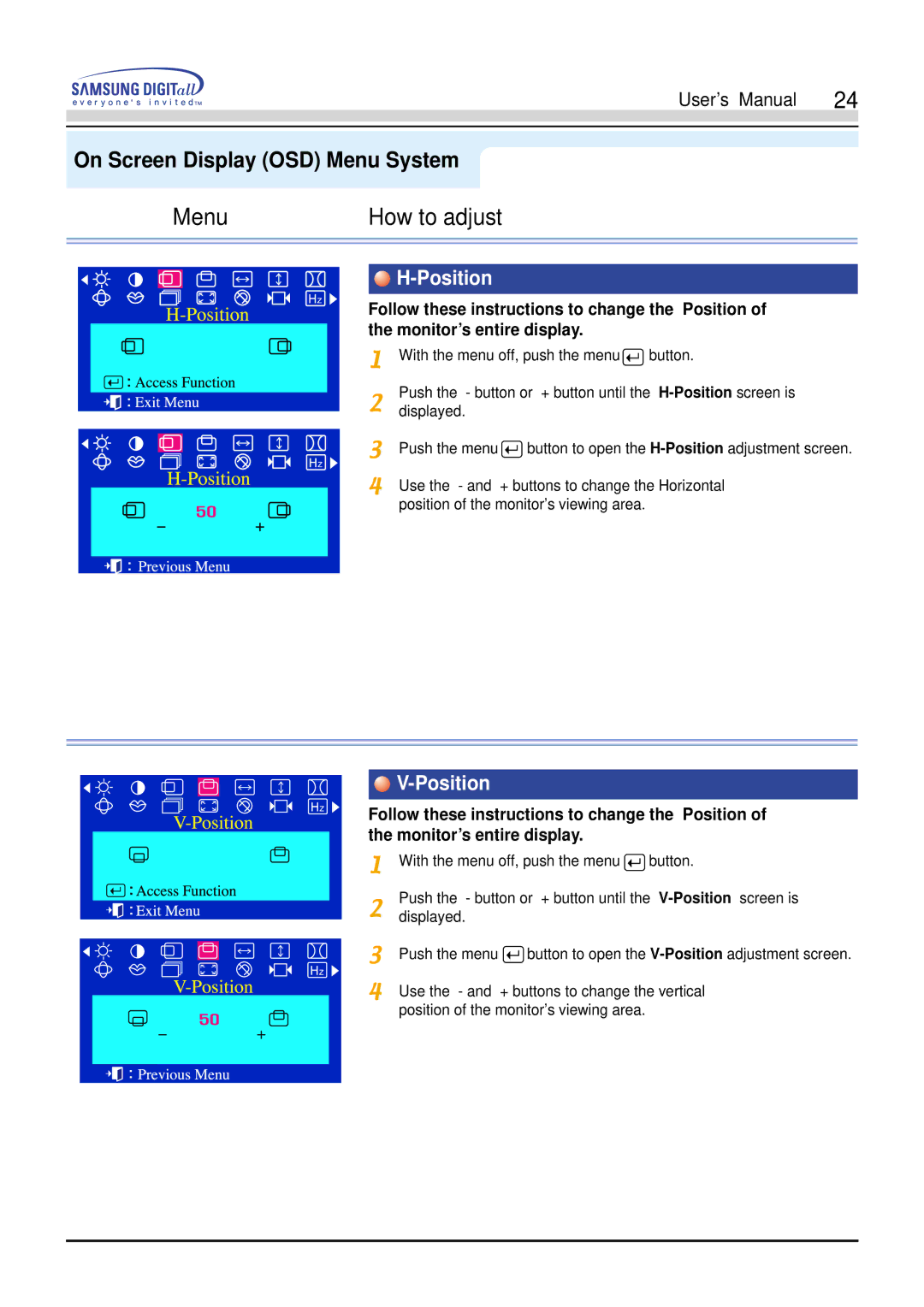 Samsung 551V, 551s manual Position 