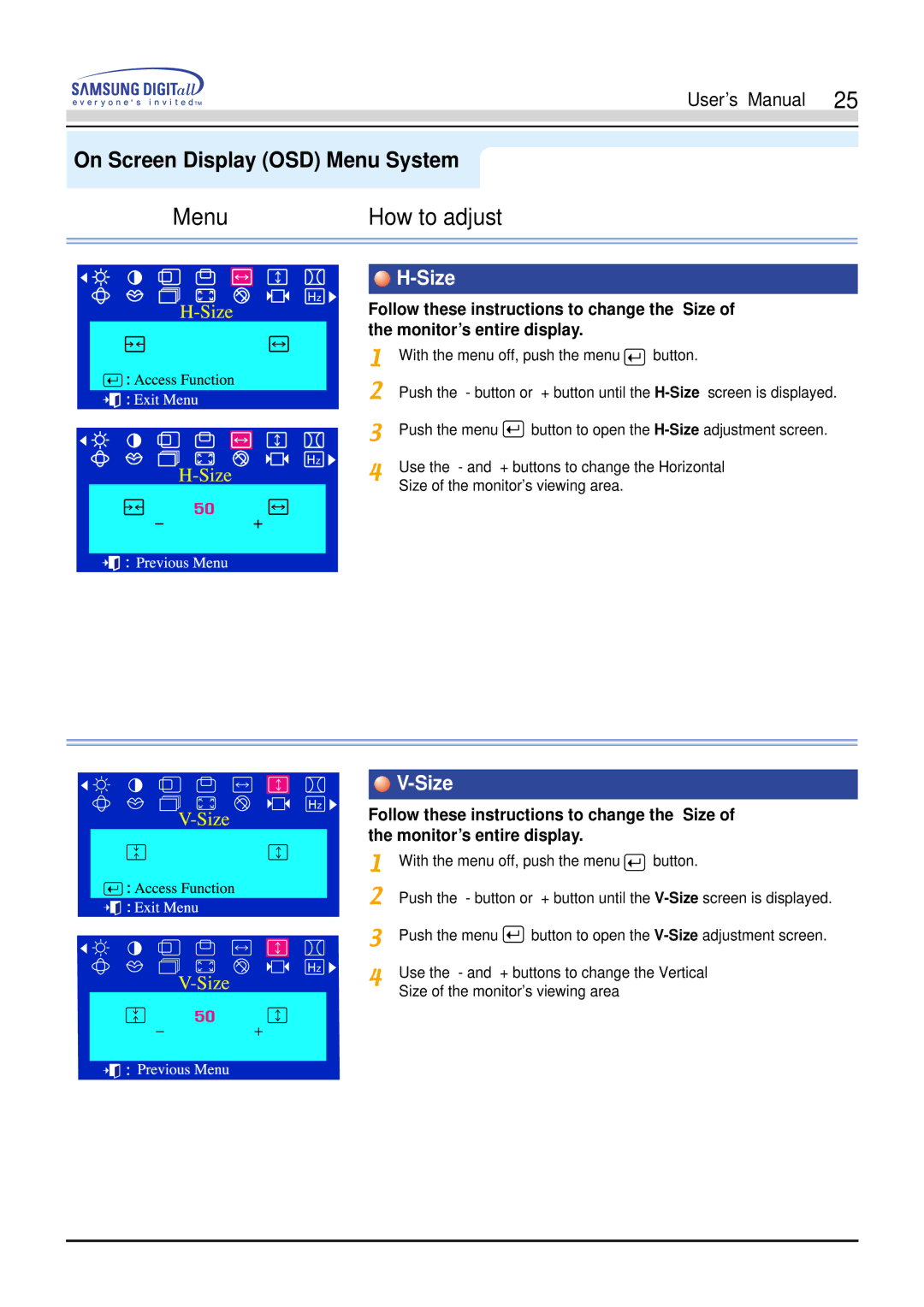 Samsung 551s, 551V manual Size 