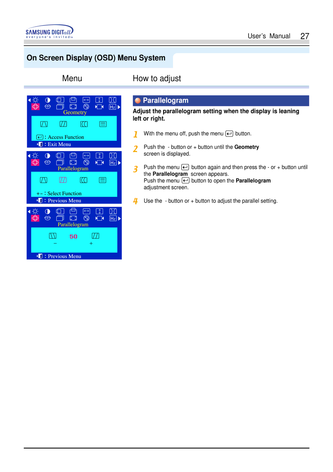 Samsung 551s, 551V manual Parallelogram 