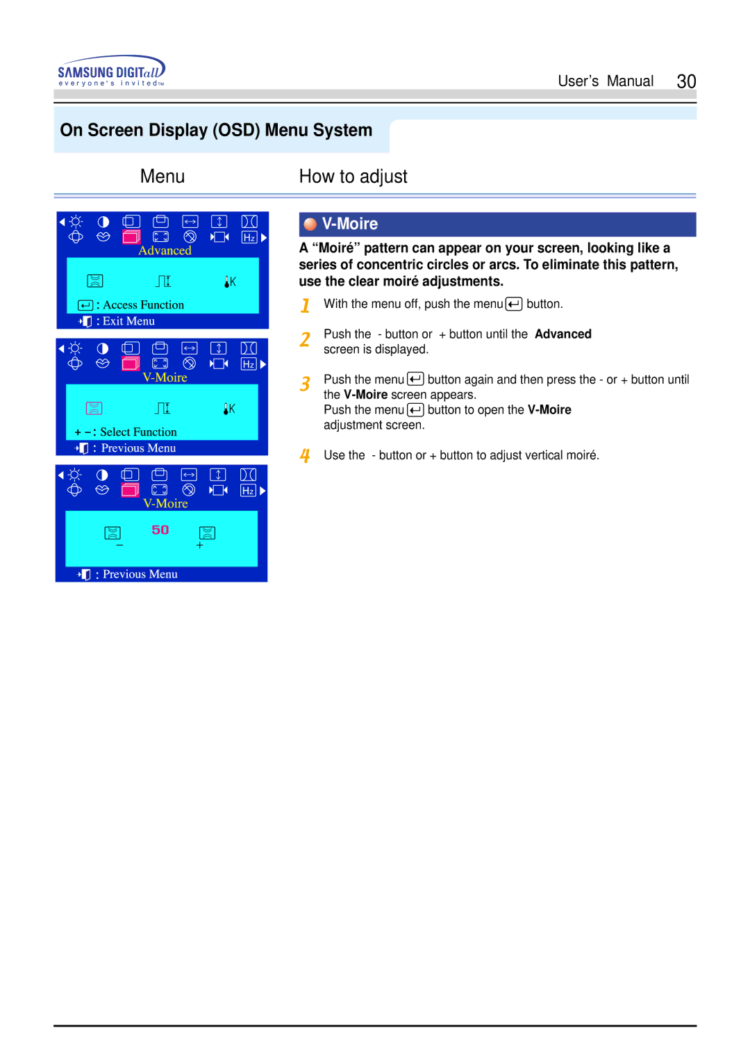 Samsung 551V, 551s manual Moire 