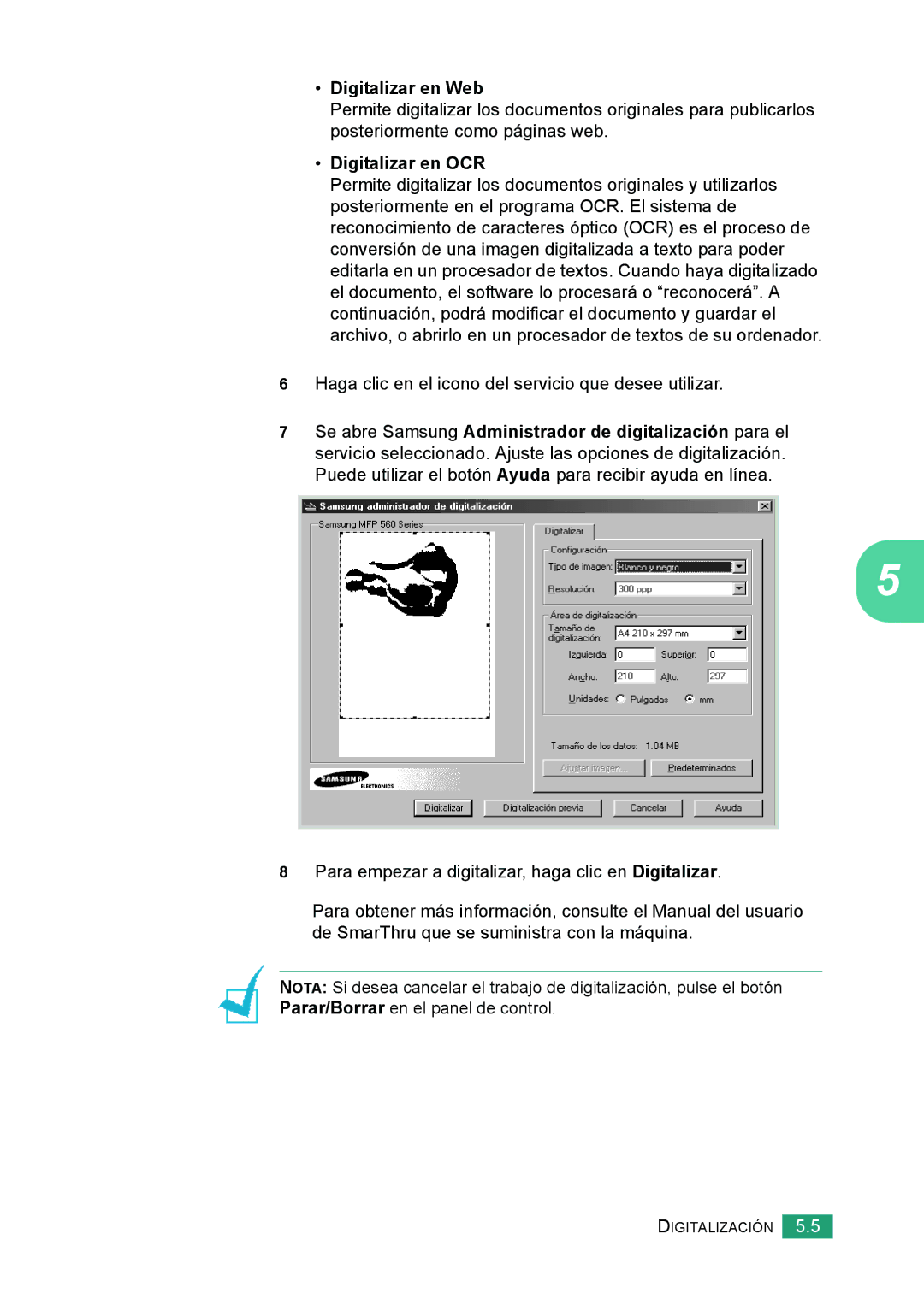 Samsung 560 manual Digitalizar en Web, Digitalizar en OCR 