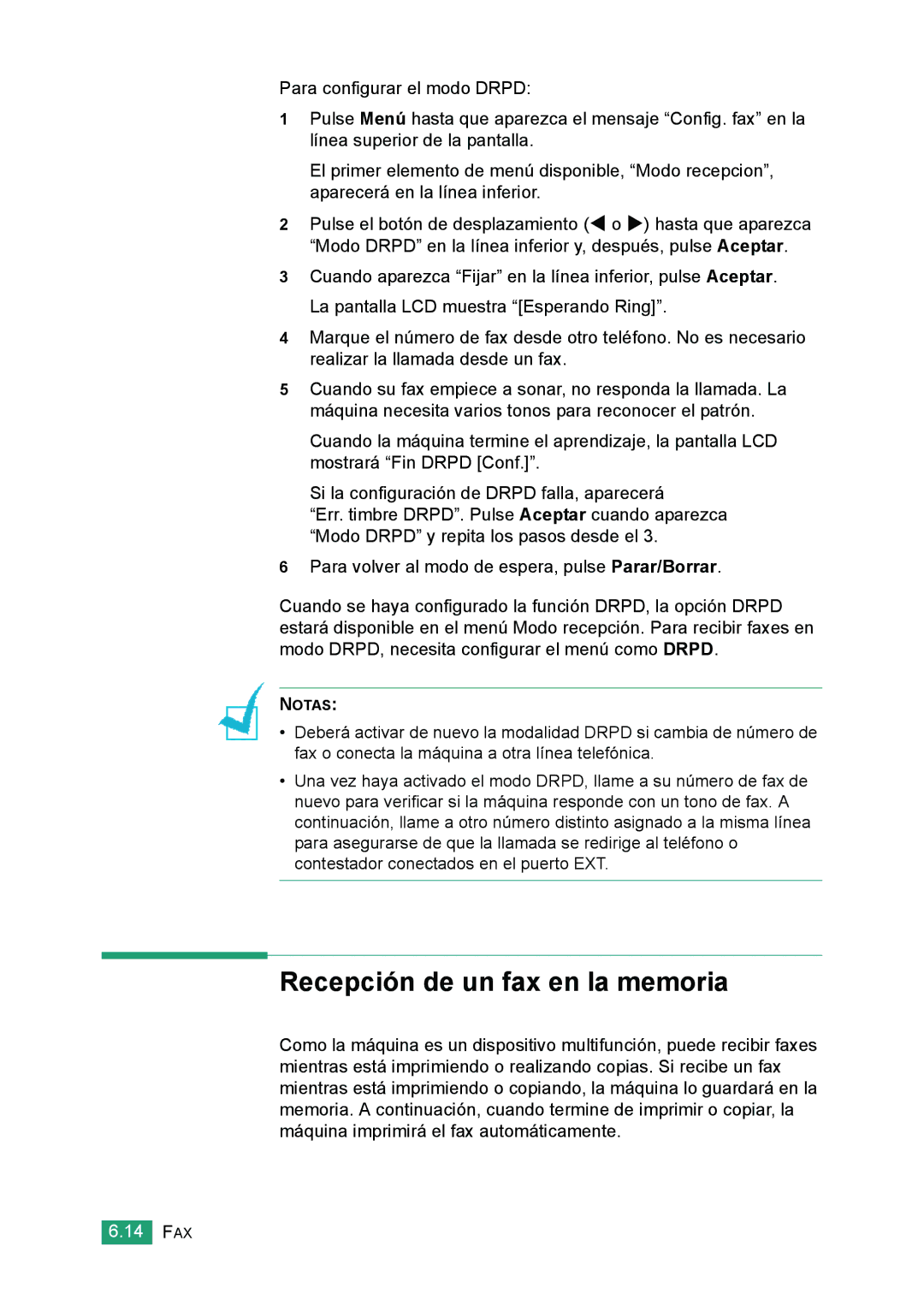 Samsung 560 manual Recepción de un fax en la memoria 