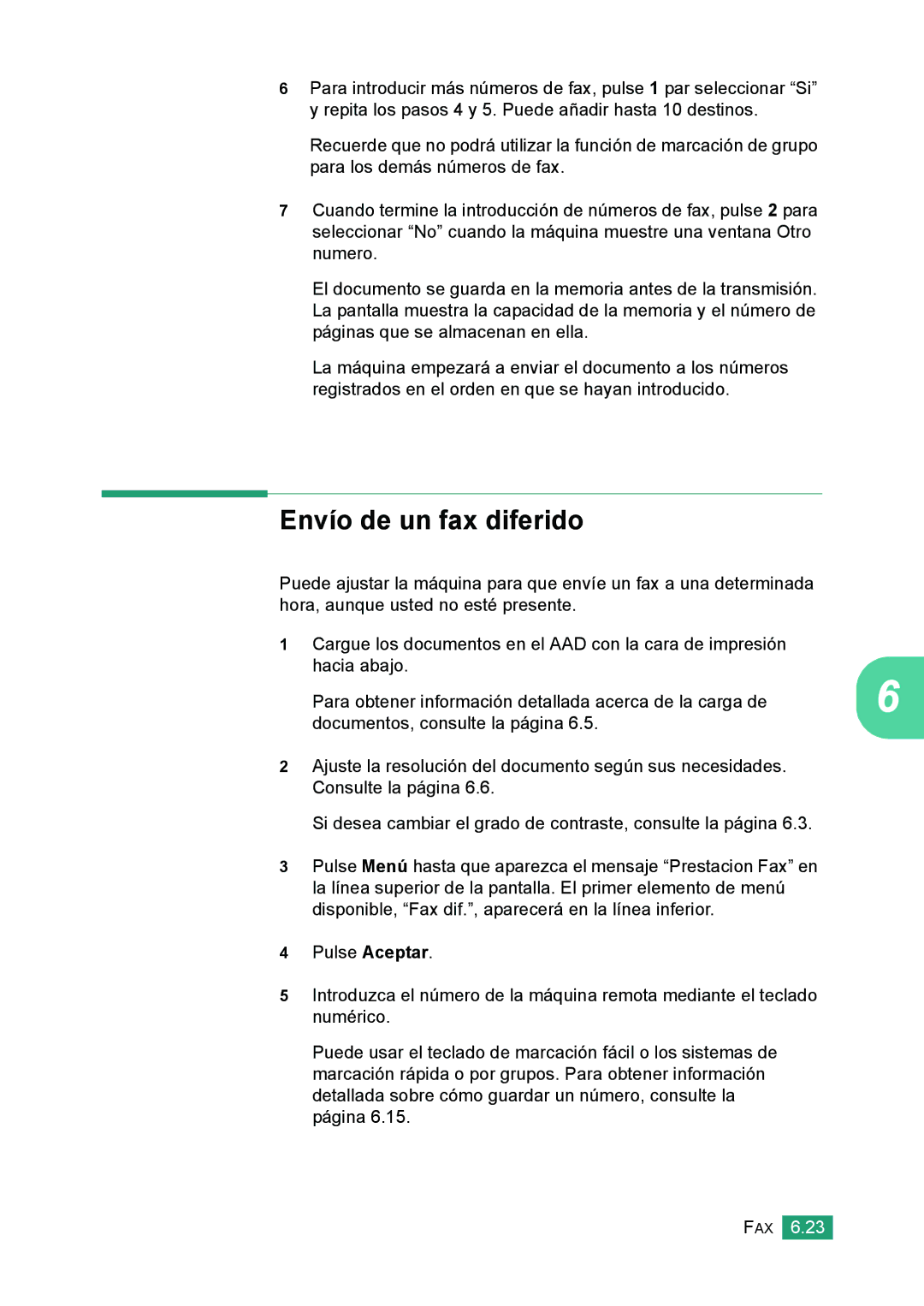 Samsung 560 manual Envío de un fax diferido 