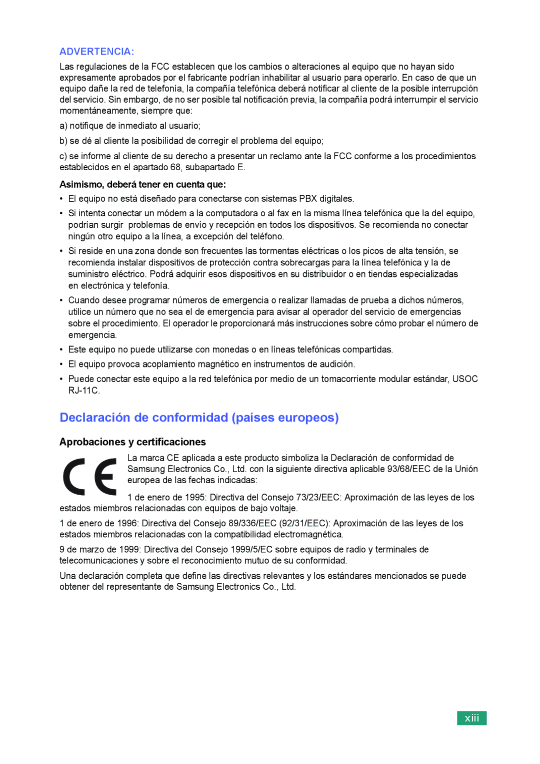 Samsung 560 manual Advertencia, Aprobaciones y certificaciones 