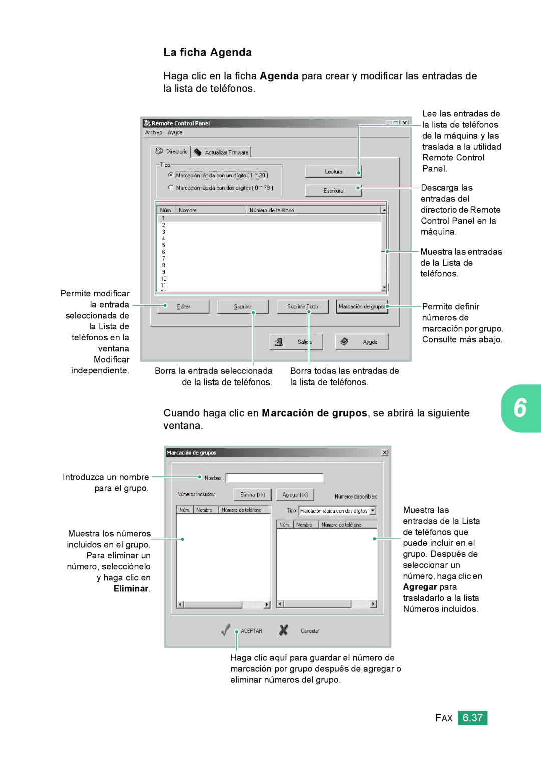 Samsung 560 manual La ficha Agenda 