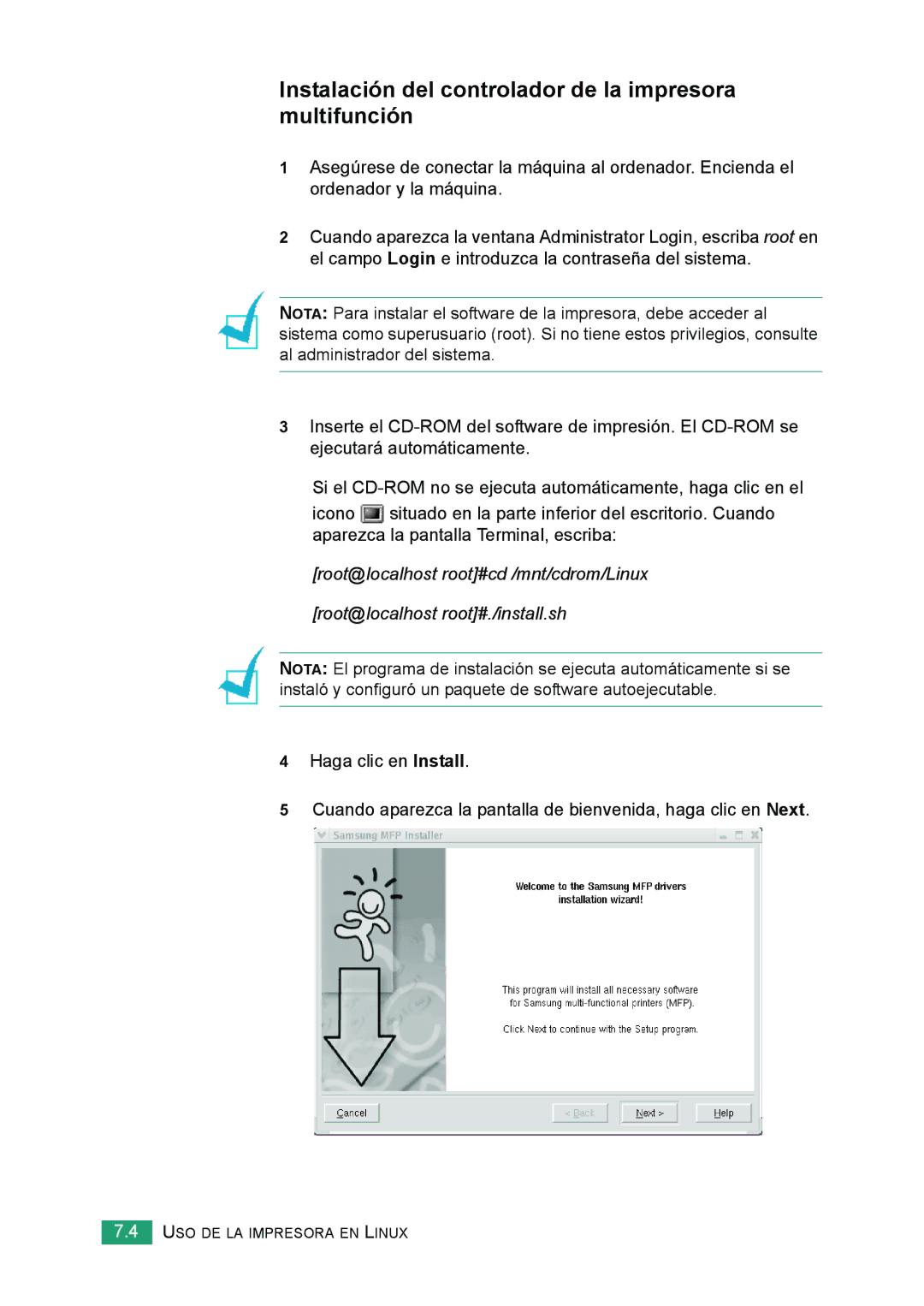 Samsung 560 manual Instalación del controlador de la impresora multifunción 