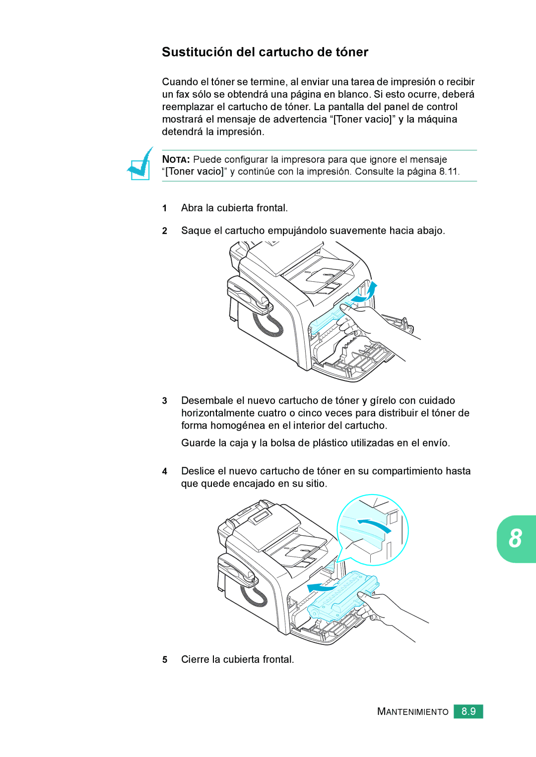 Samsung 560 manual Sustitución del cartucho de tóner 