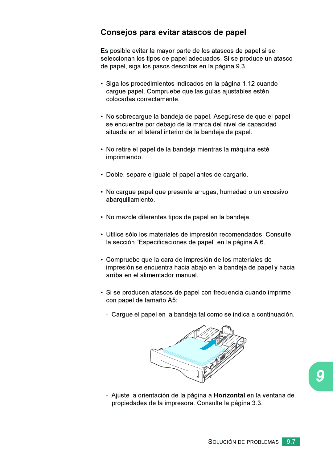 Samsung 560 manual Consejos para evitar atascos de papel 