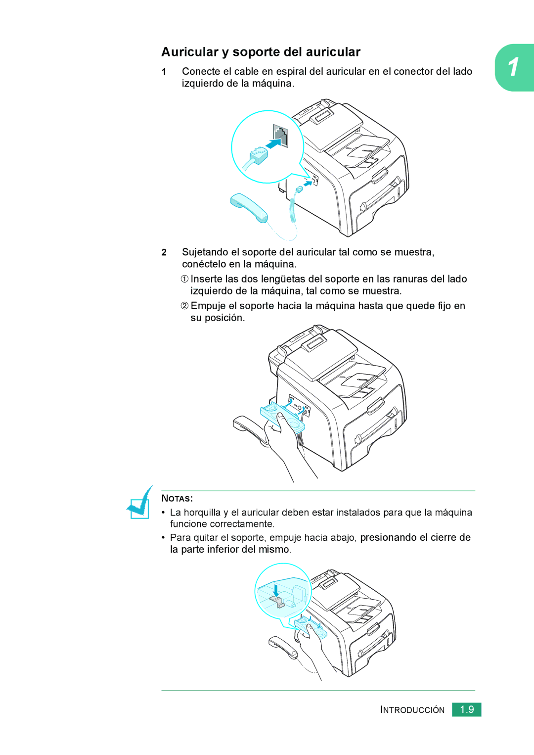 Samsung 560 manual Auricular y soporte del auricular 